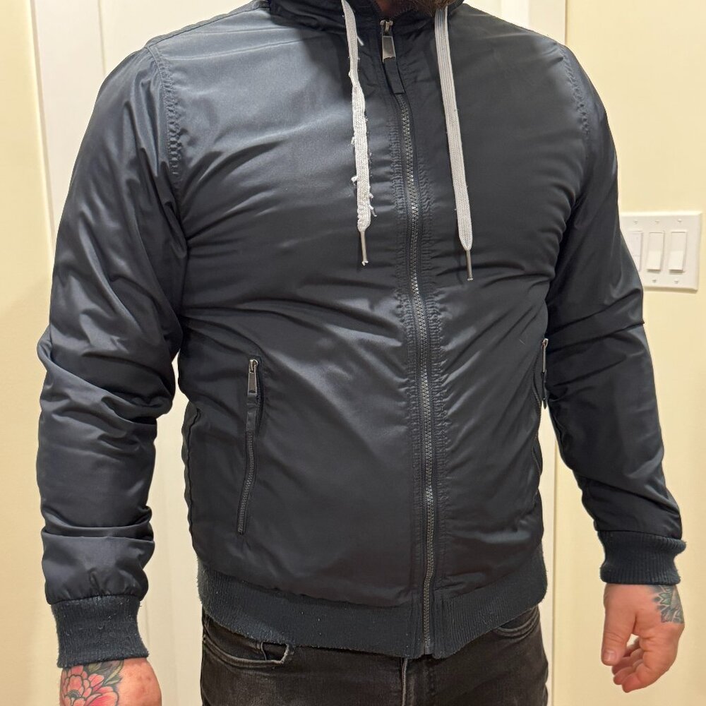 Navy windbreaker with cotton inside